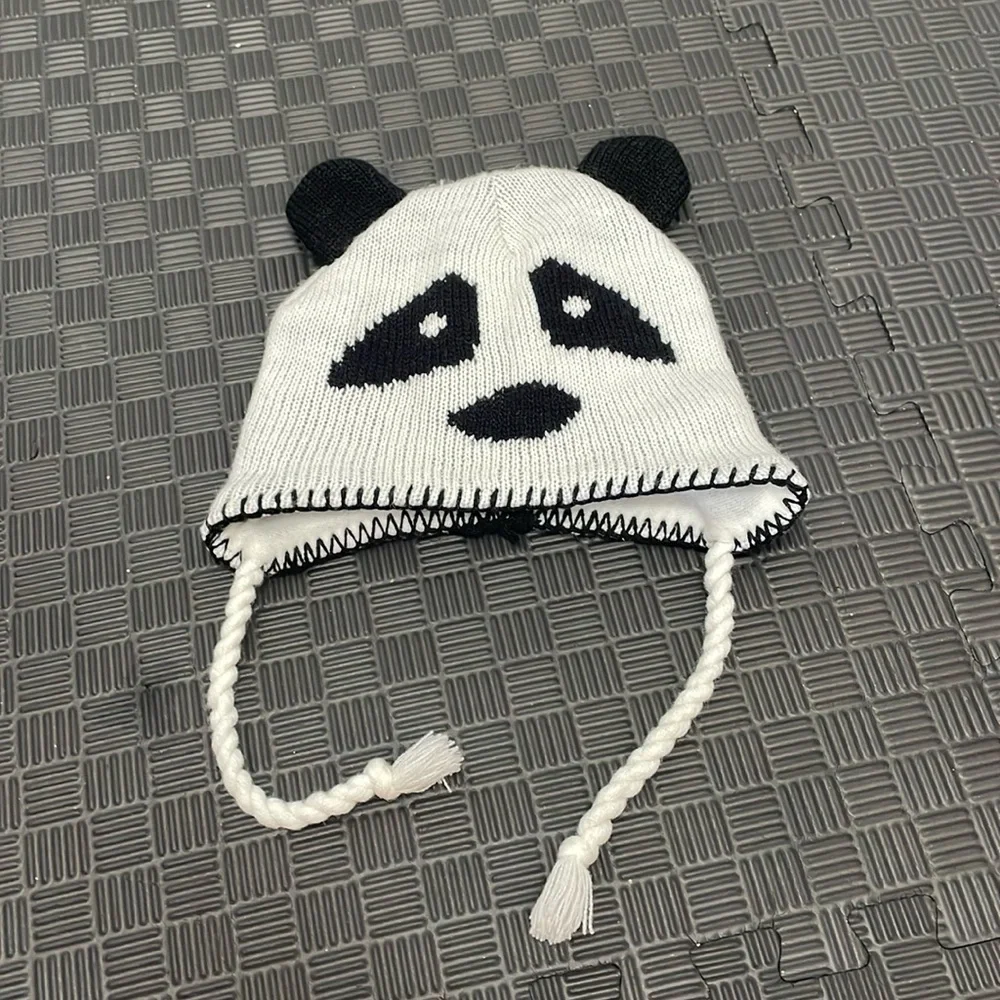 Panda kids knitted panda bear face hat one size
